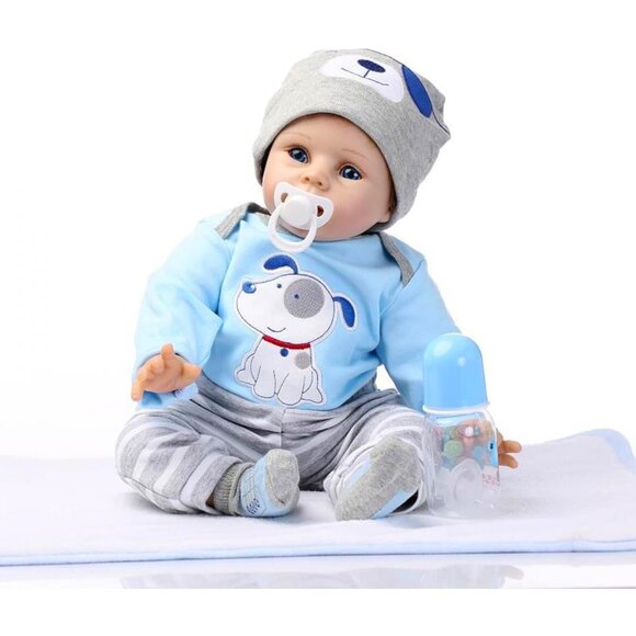 🆕 22inch Cloth Body With Vinyl Limbs Reborn Baby Boy Dolls Cute Male Baby ls - Picture 2 of 5